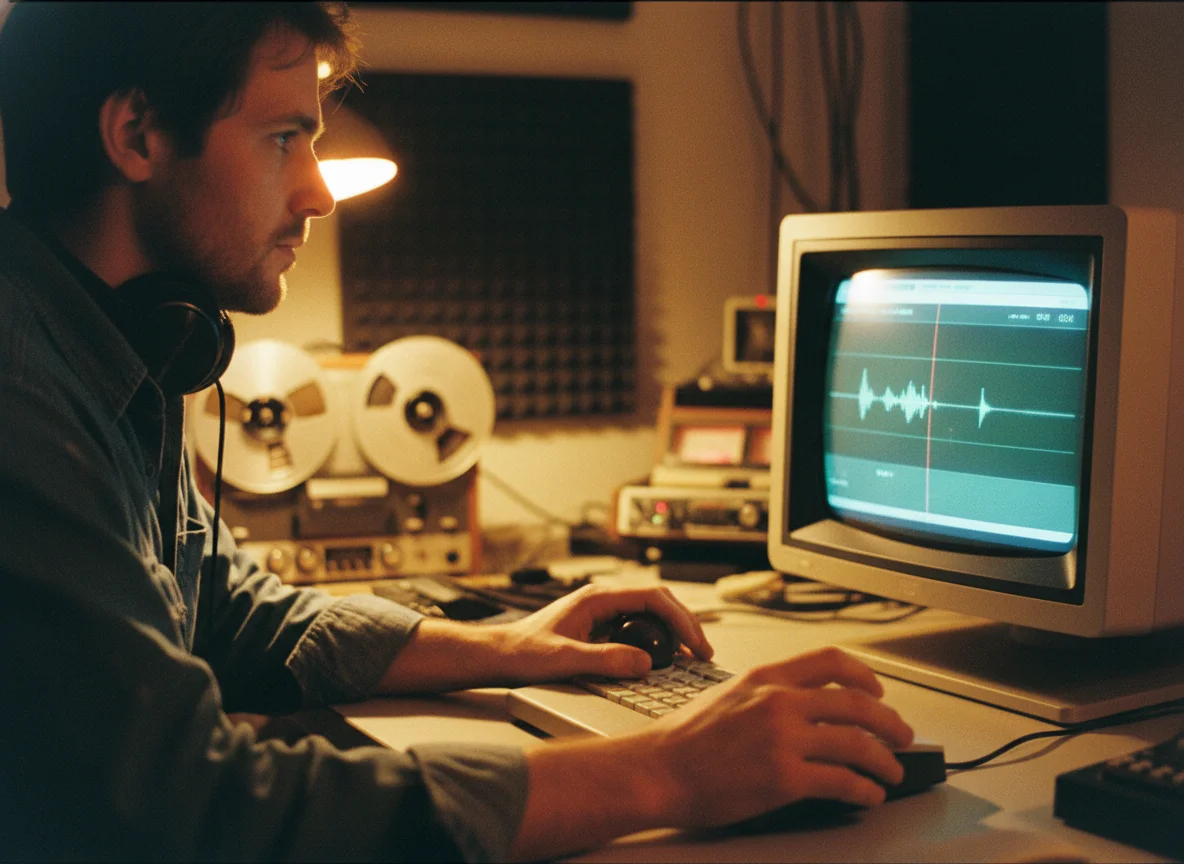 Sound designer cutting audio effects with PaperBanana tool